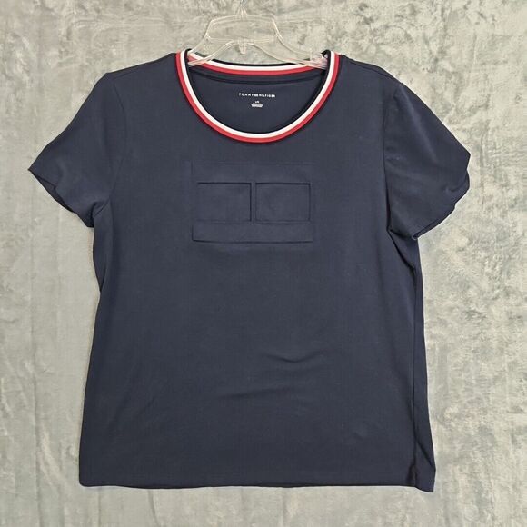 Tommy Hilfiger Womens lg T-Shirt Crew Neck Short Sleeve Cotton blend Solid Top - Picture 1 of 9